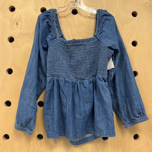 Denim Long Sleeve Open Back Top