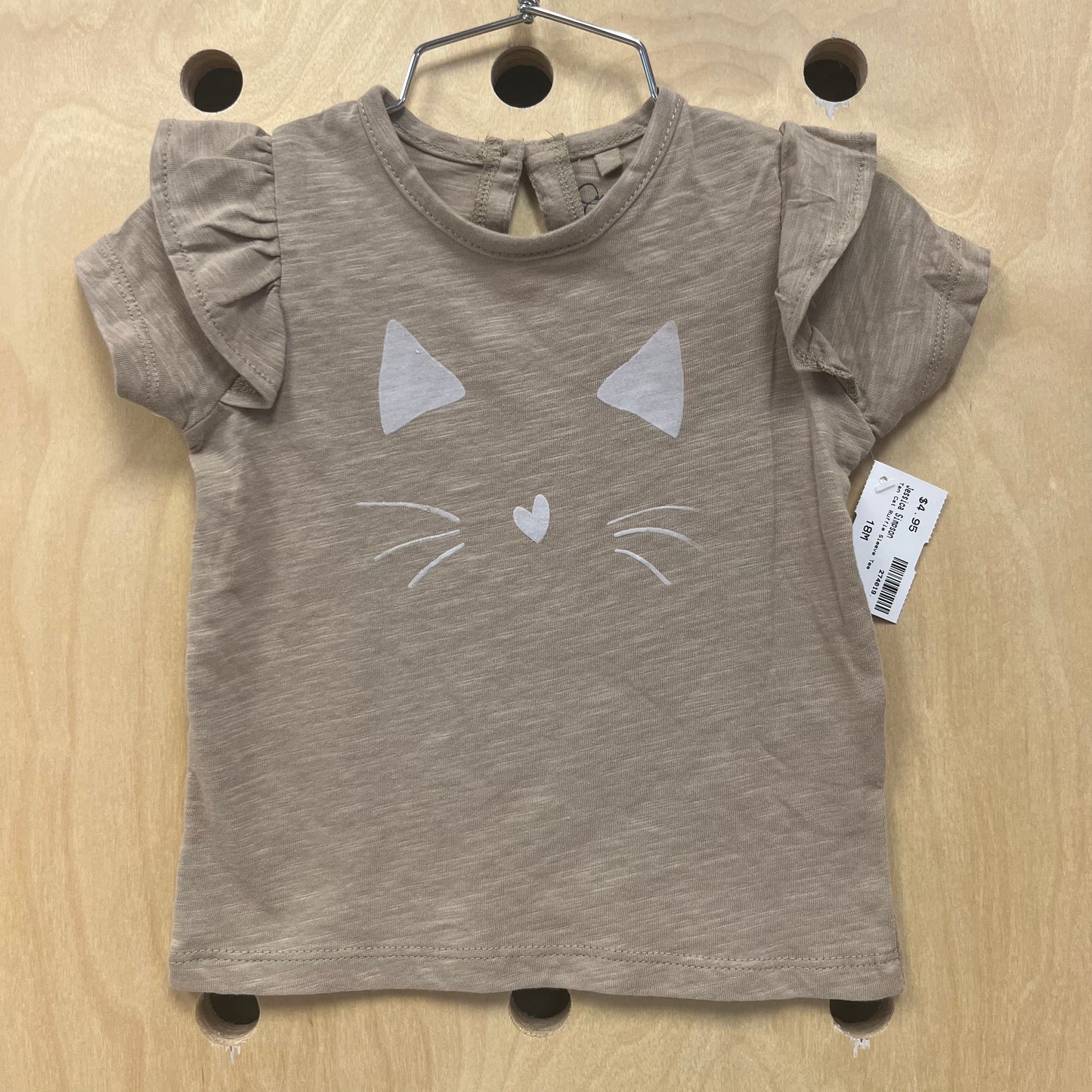 Tan Cat Ruffle Sleeve Tee