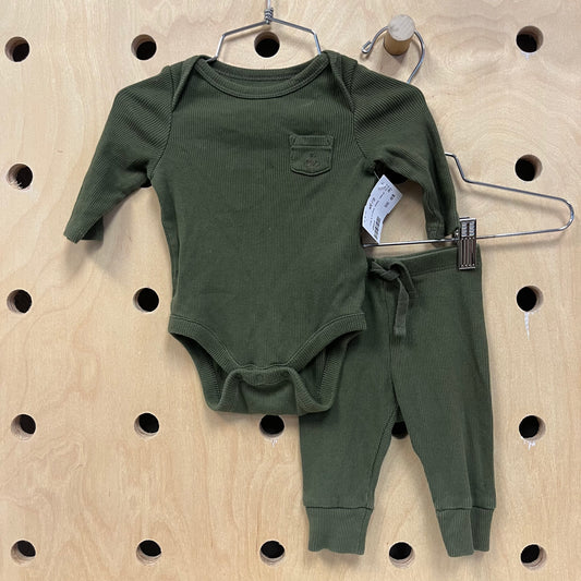 Army Green Teddy Onesie & Pant Set