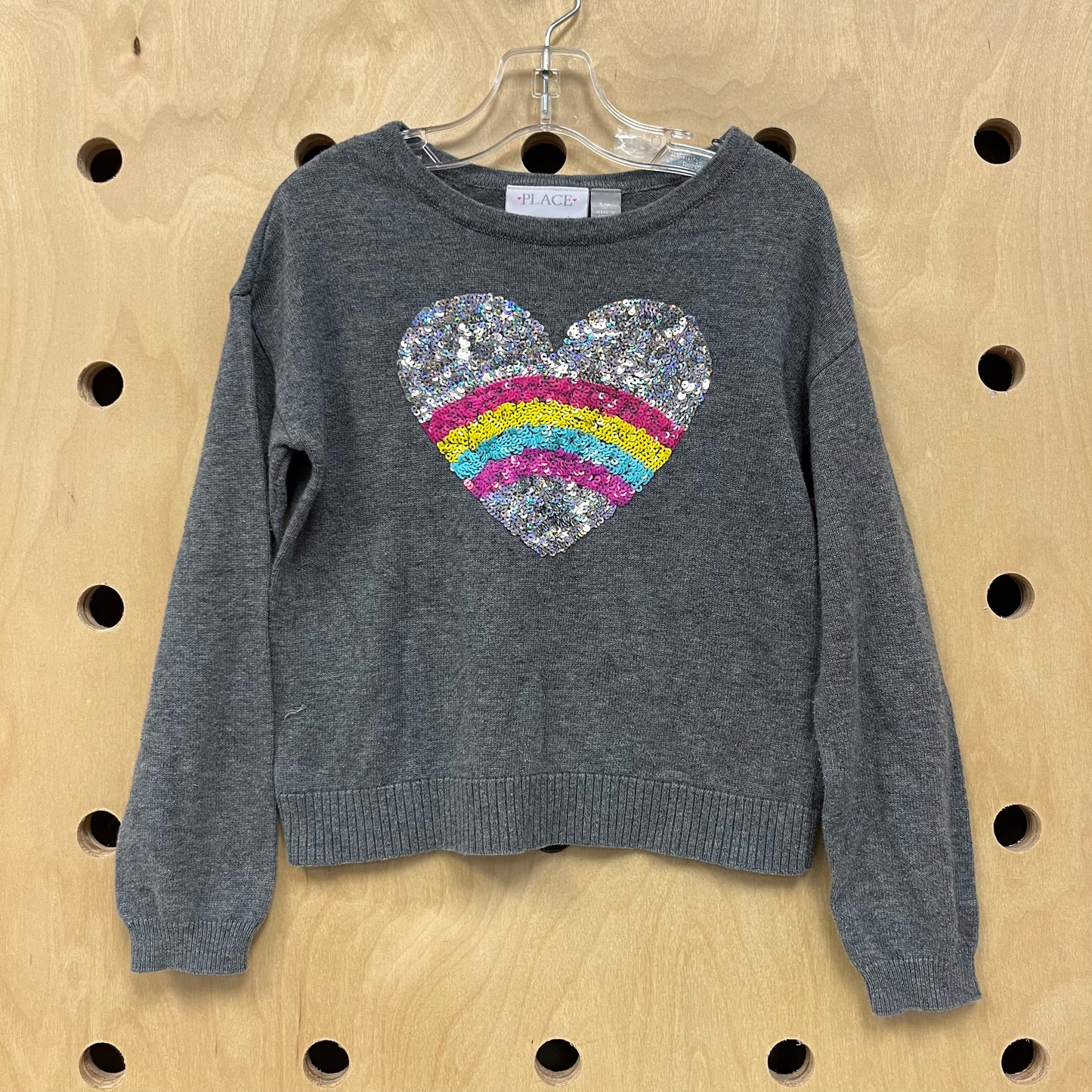 Grey Rainbow Sequin Heart Sweater