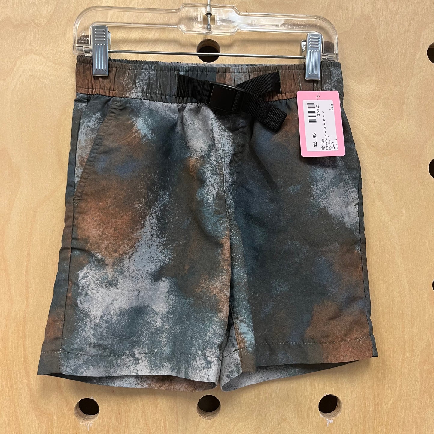 Green+Tan Elastic Waist Quick Dry Shorts