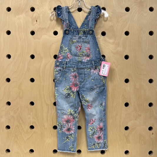 Denim Floral Overalls