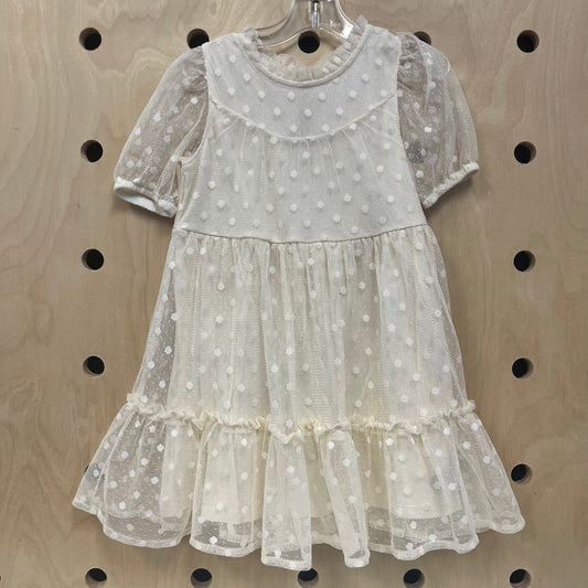 Cream Tulle Overlay Dress
