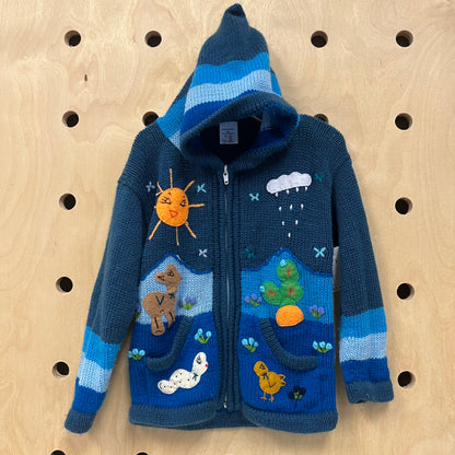 Blue Peruvian Zip Sweater
