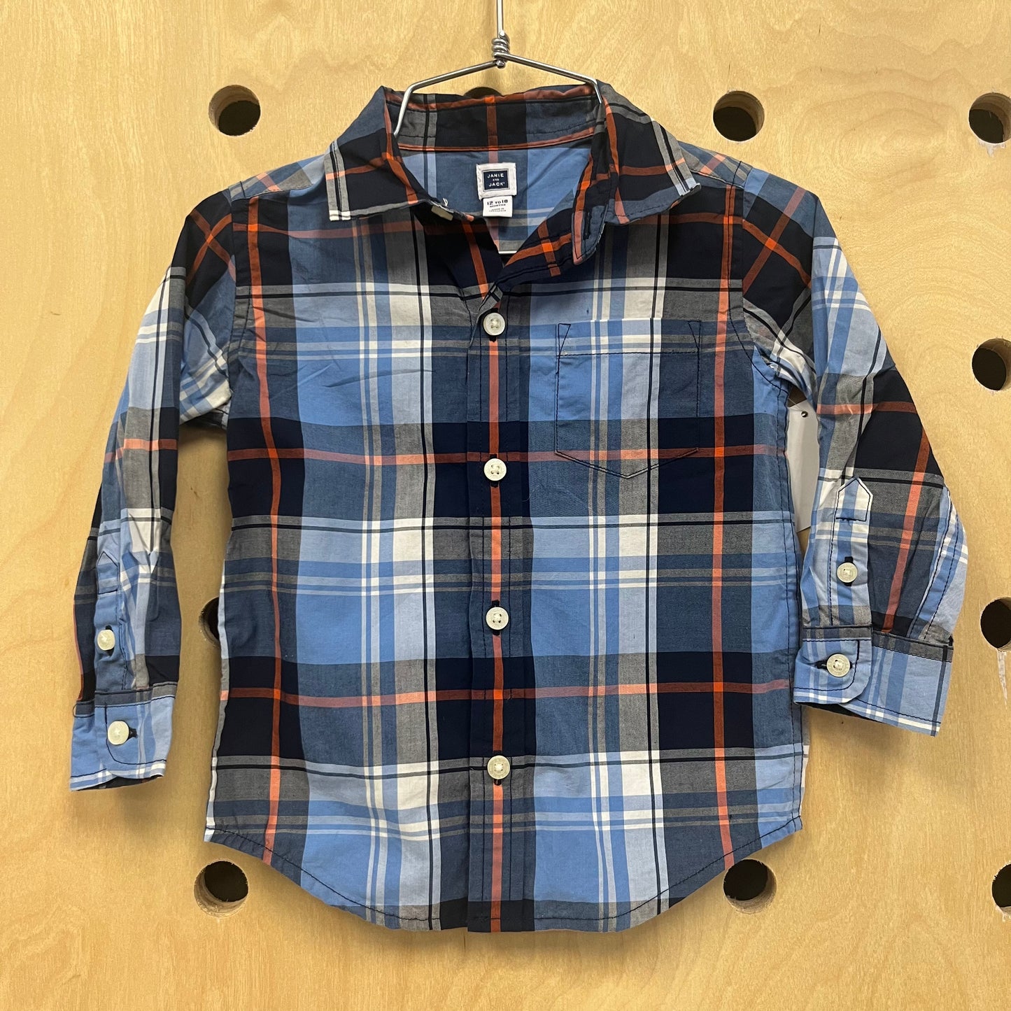 Blue & Orange Plaid Button Up