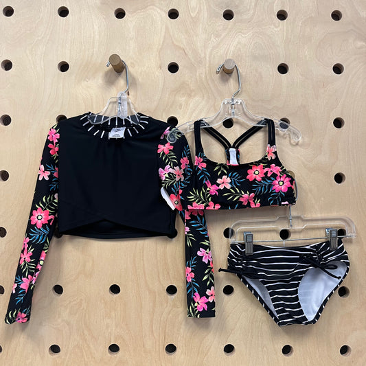 Black Long Sleeve Floral Swim Set 3pc