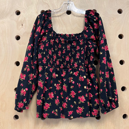 Black Roses Smocked Top