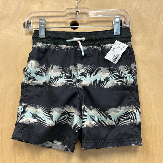 Black Palm Leaf Swim Trunks