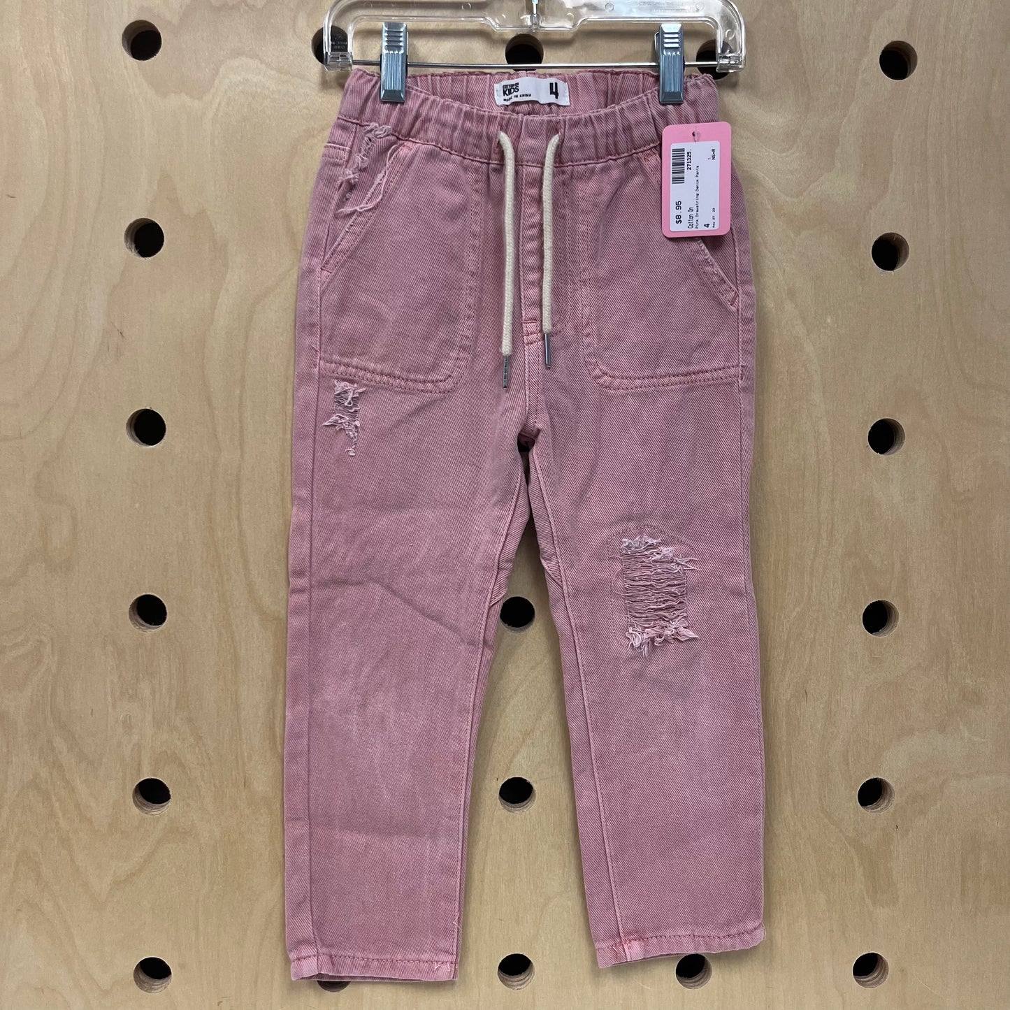 Pink Drawstring Denim Pants