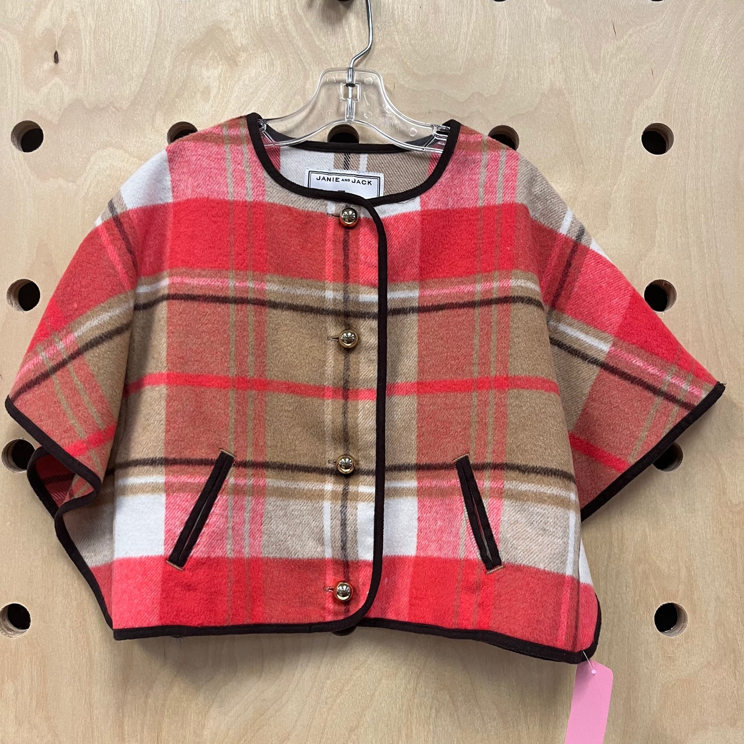 Coral & Tan Plaid Poncho Jacket
