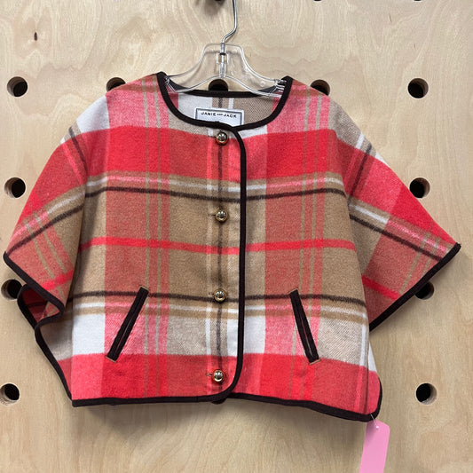 Coral & Tan Plaid Poncho Jacket
