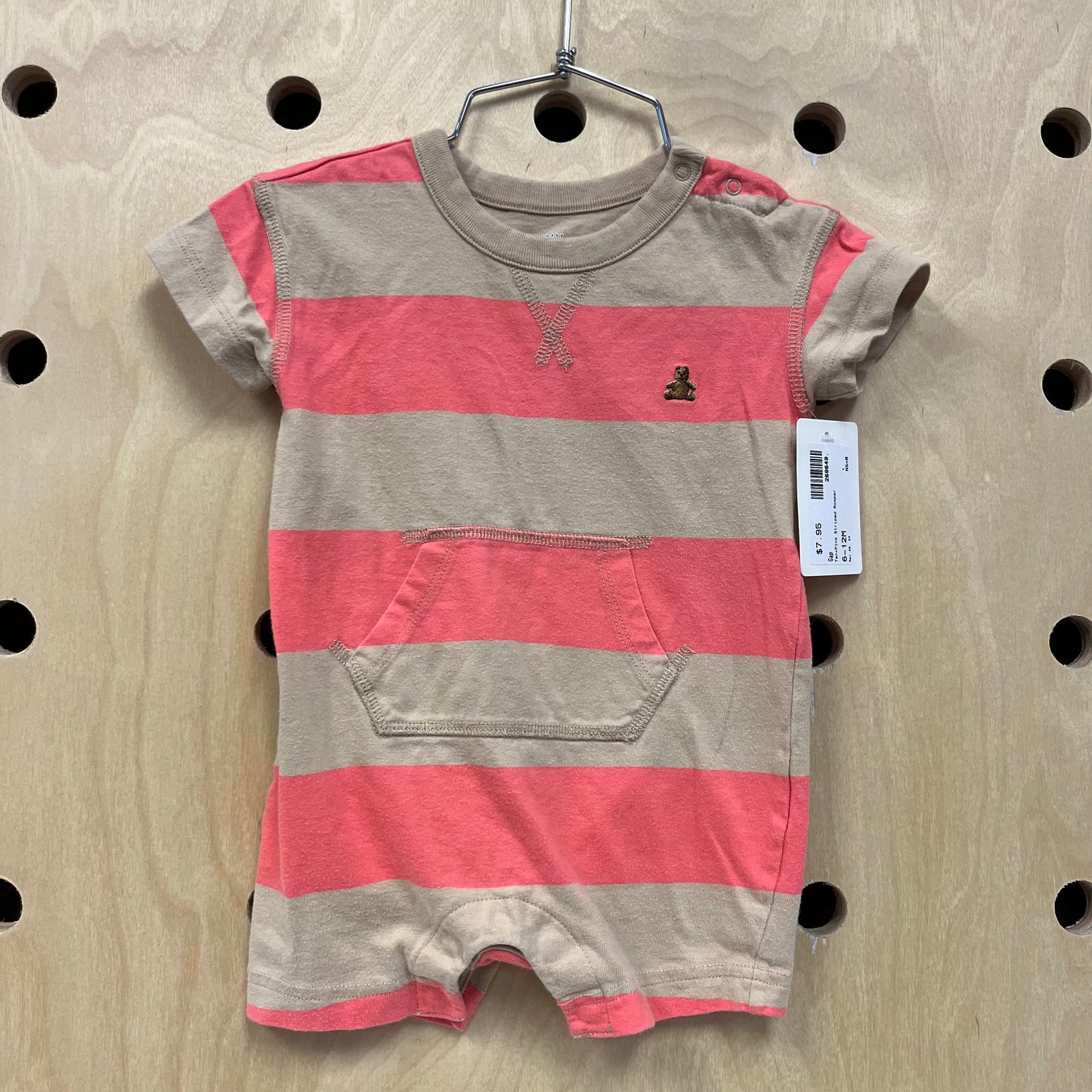 Tan+Pink Striped Romper