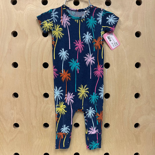 Blue Palm Scene Bamboo Romper *wash wear