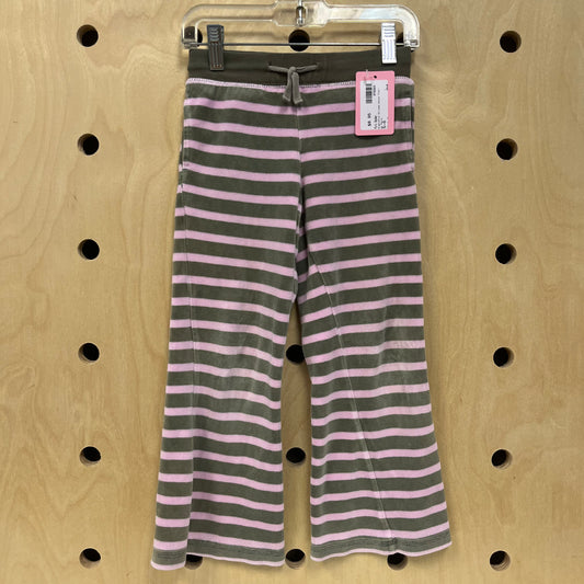 Green+Pink Striped Velour Flared Pants