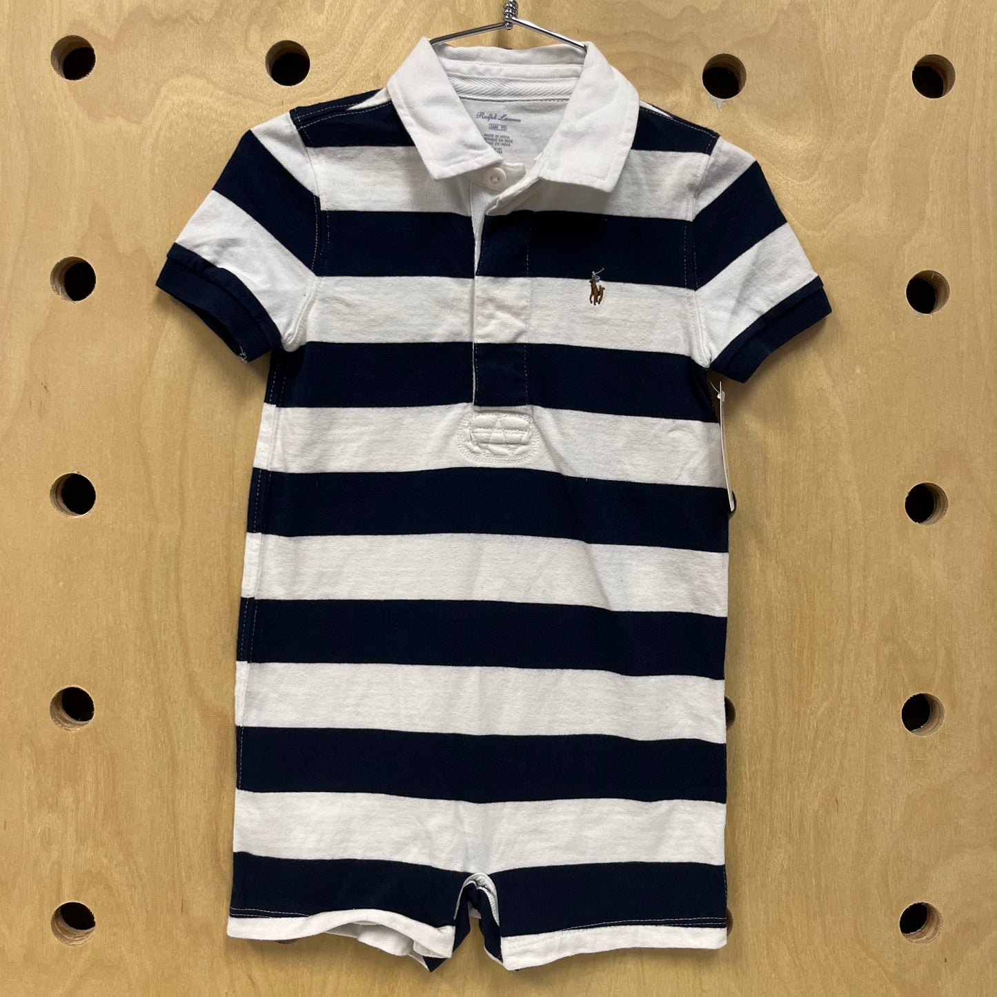 Navy+White Striped Polo Romper