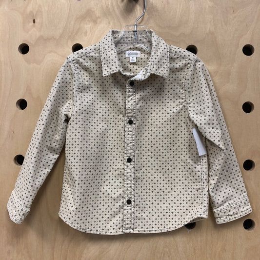 Beige & Grey Velvet Button Up Shirt