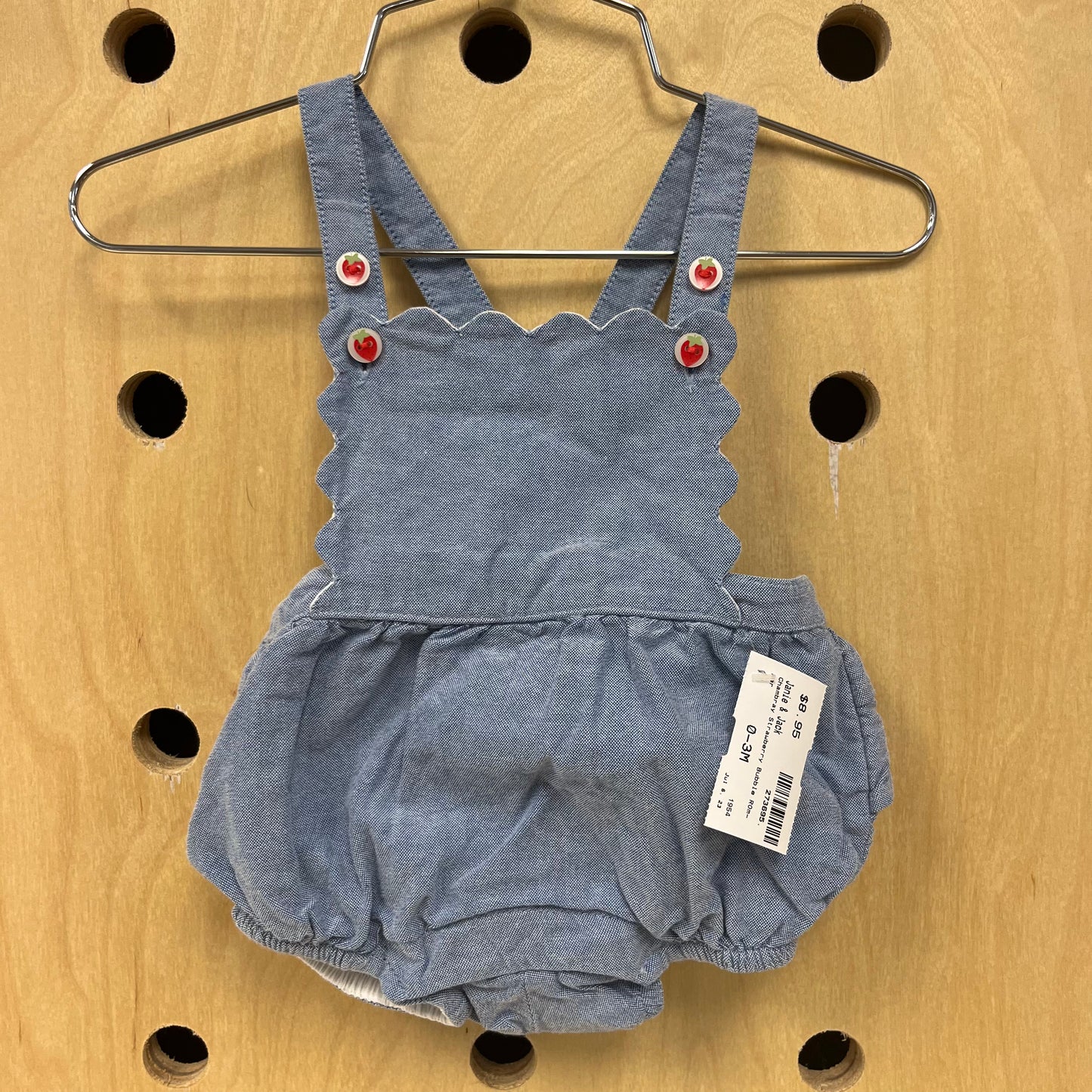 Chambray Strawberry Bubble ROmper