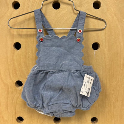 Chambray Strawberry Bubble ROmper