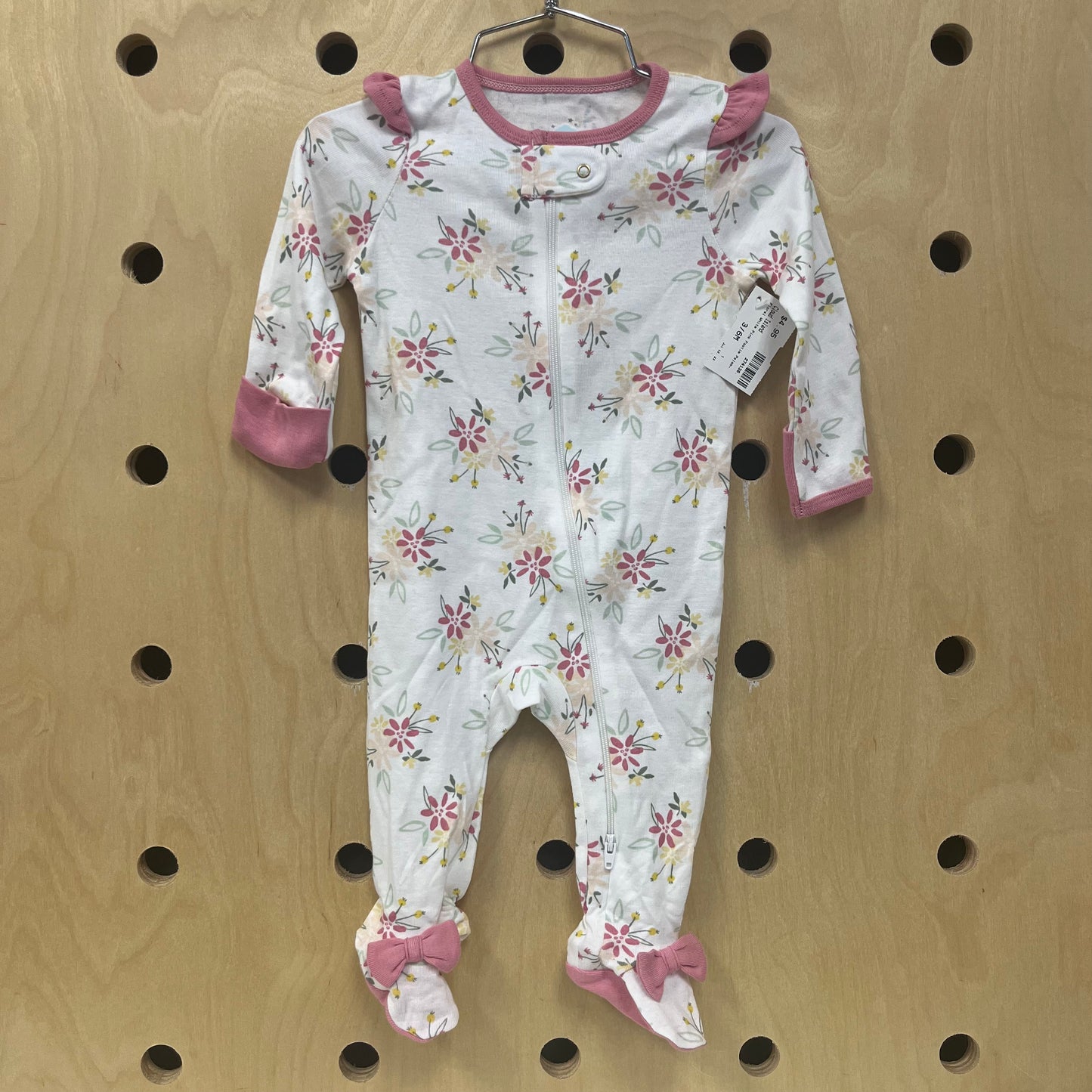 Floral White Pink Footie Pajamas