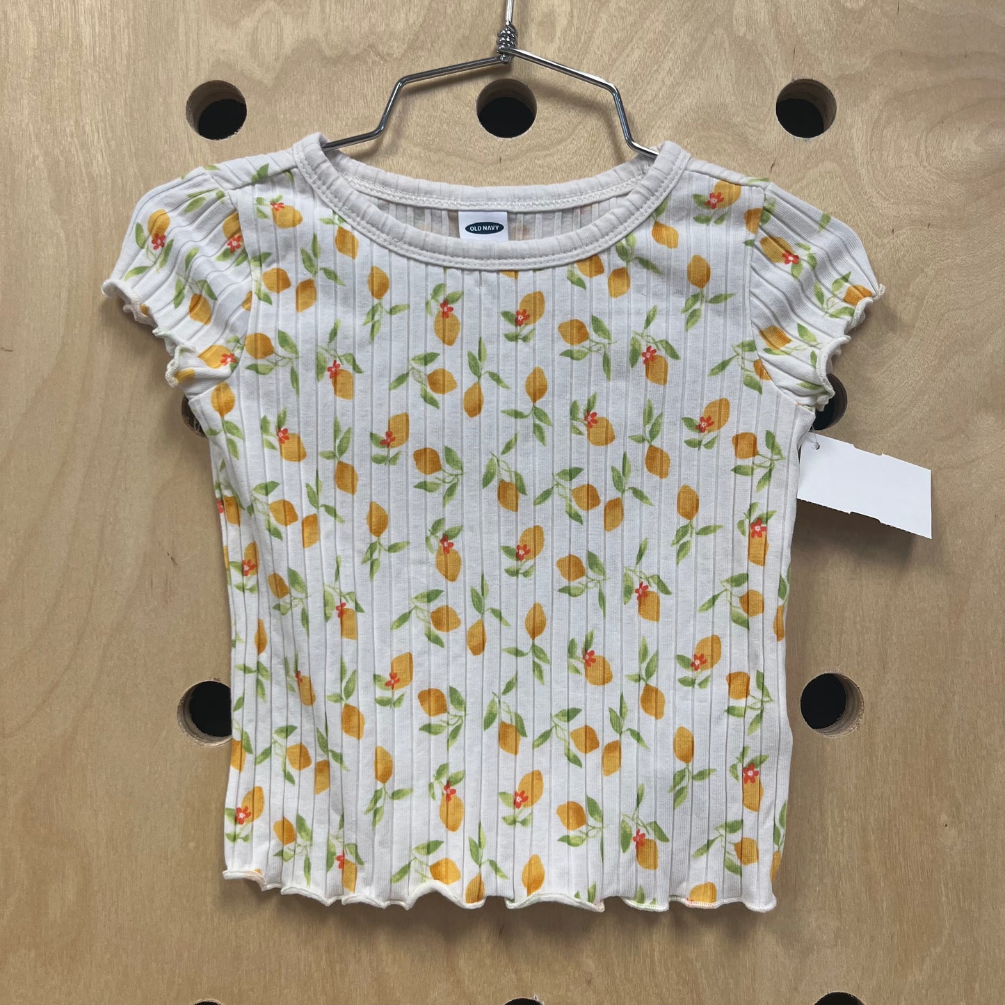 White Lemon Ribbed Lettuce Hem Tee