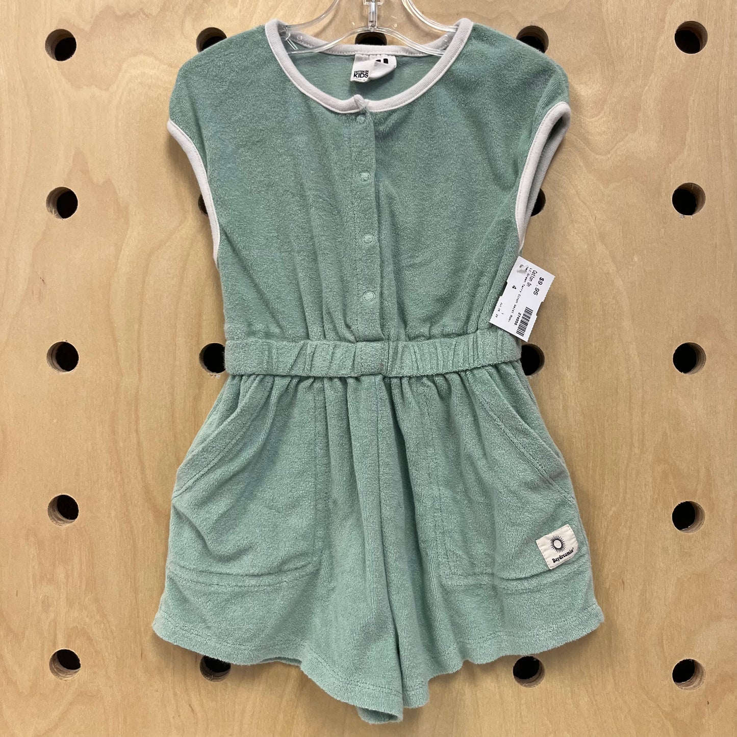 Lt Green Terry Cinch Waist Romper