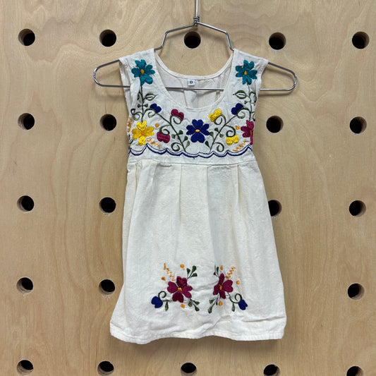 Cream Floral Embroidered Dress