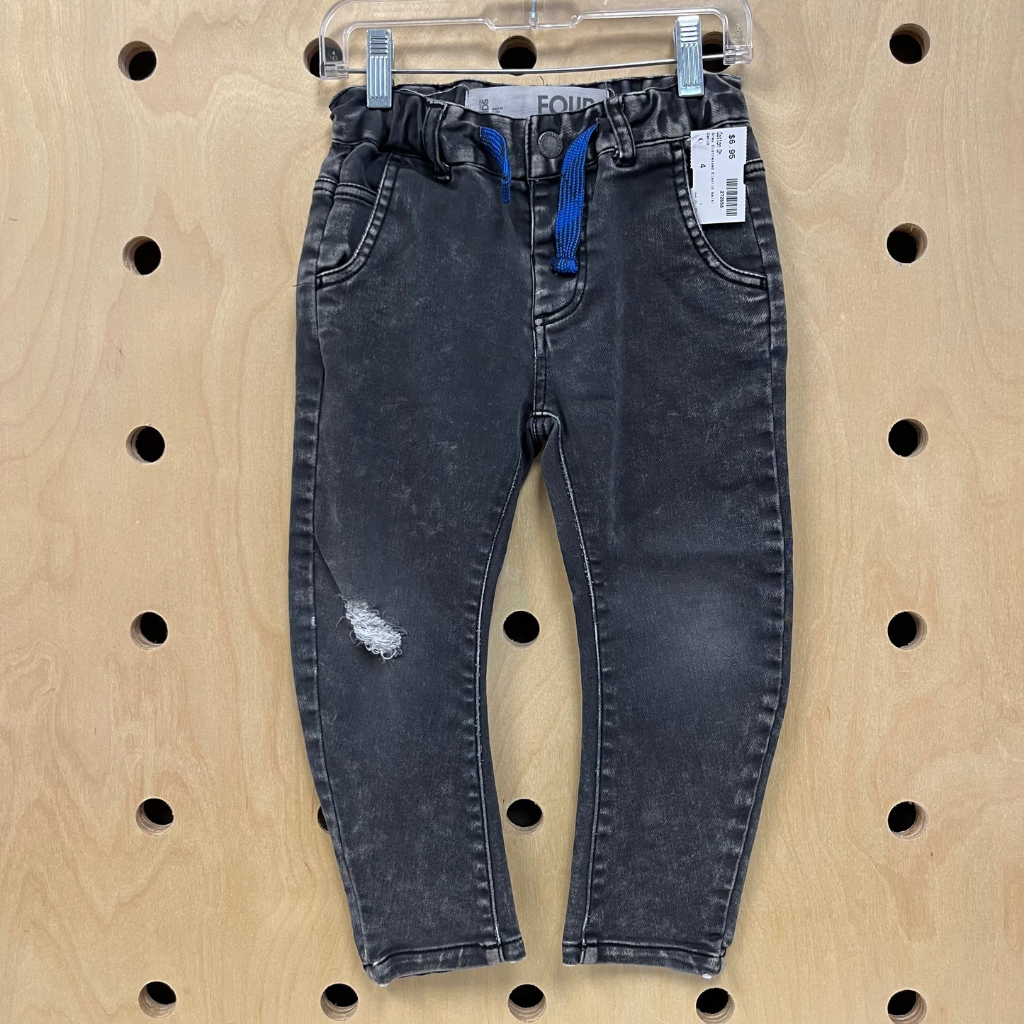 Grey Distressed Elastic Waist Denim