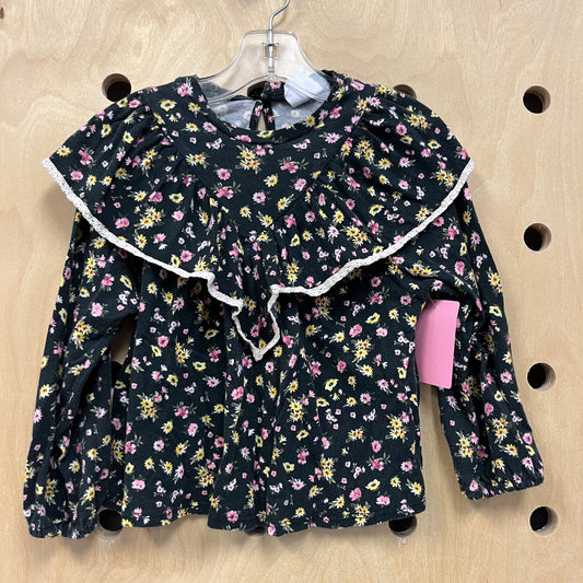 Black Floral Ruffle Top