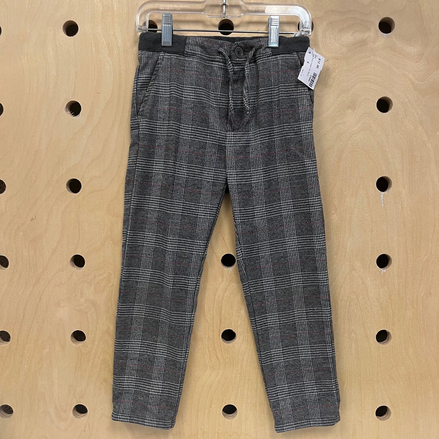 Grey Plaid Drawstring Pants