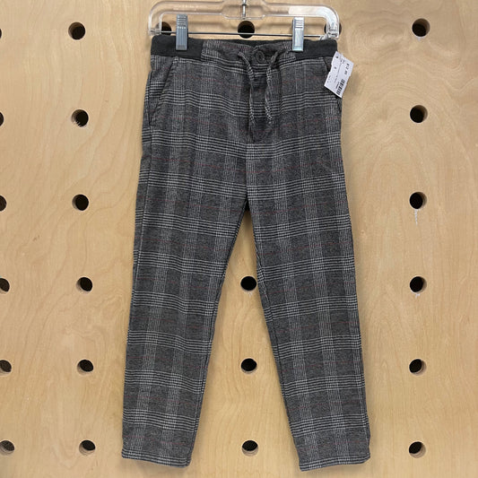 Grey Plaid Drawstring Pants