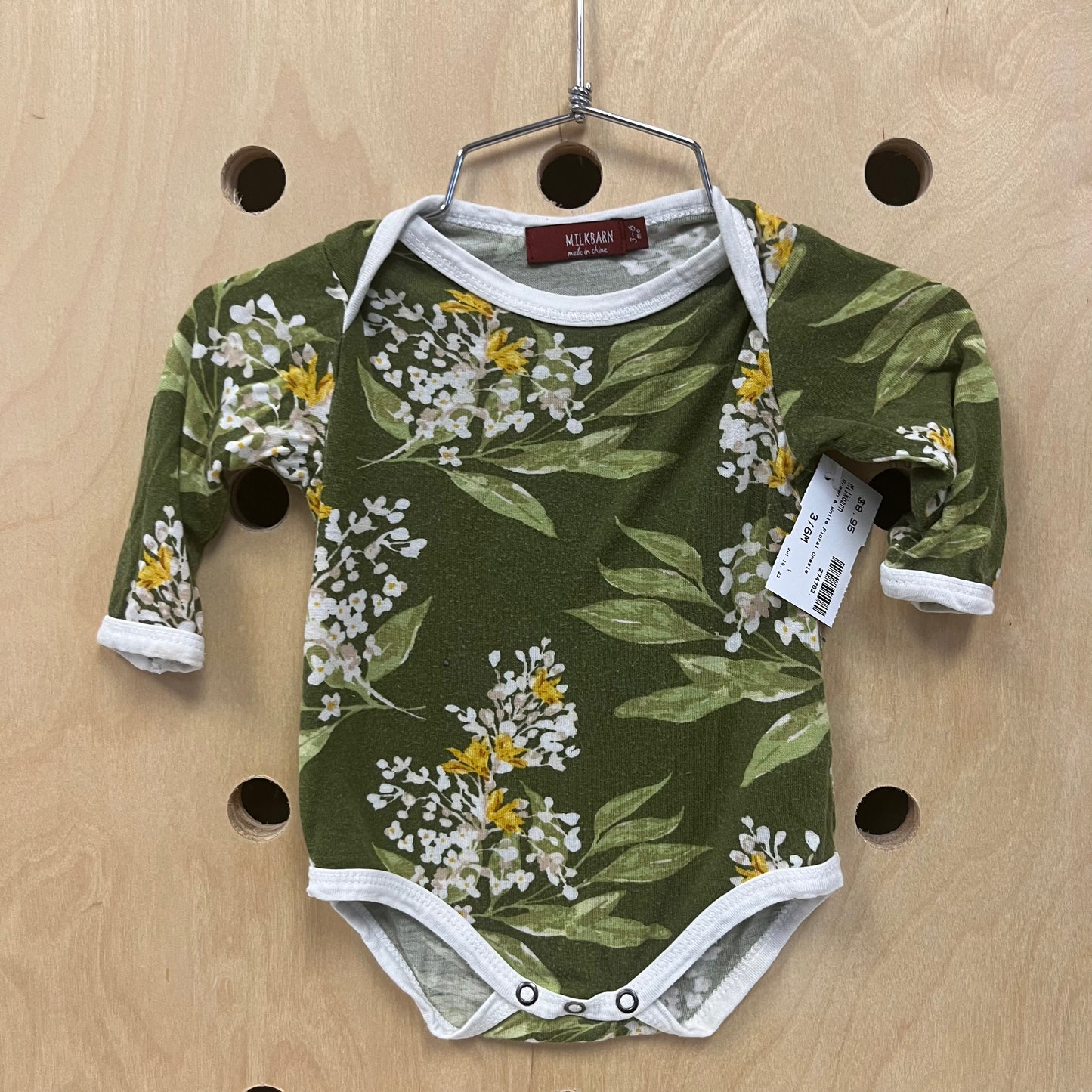 Green & White Floral Onesie