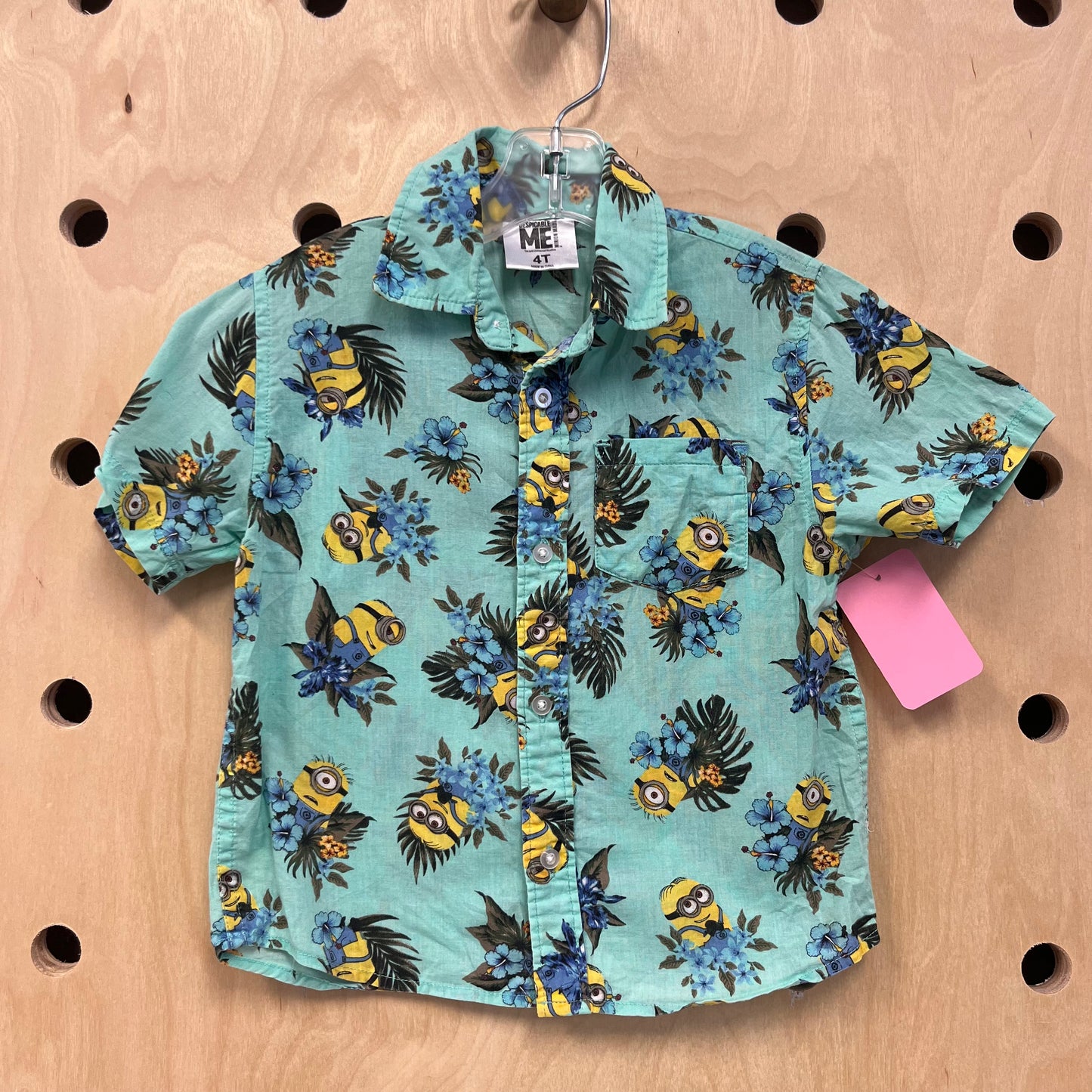 Teal Hawaiian Minions SS Button Up