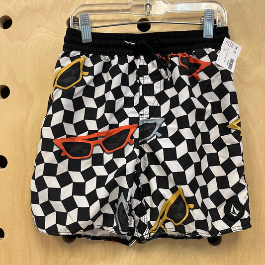 Black & White Sunglasses Swim Trunks