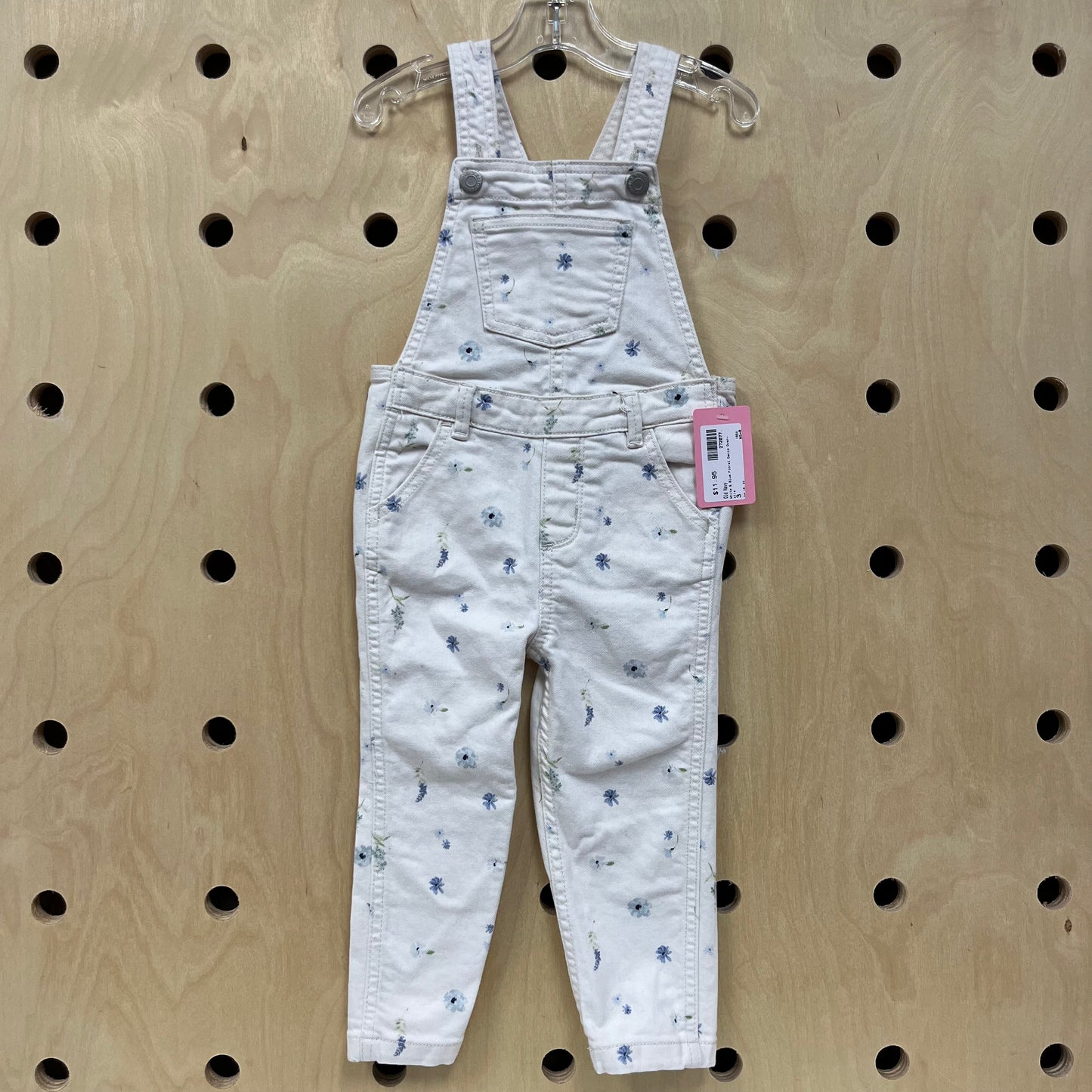 White & Blue Floral Denim Overalls