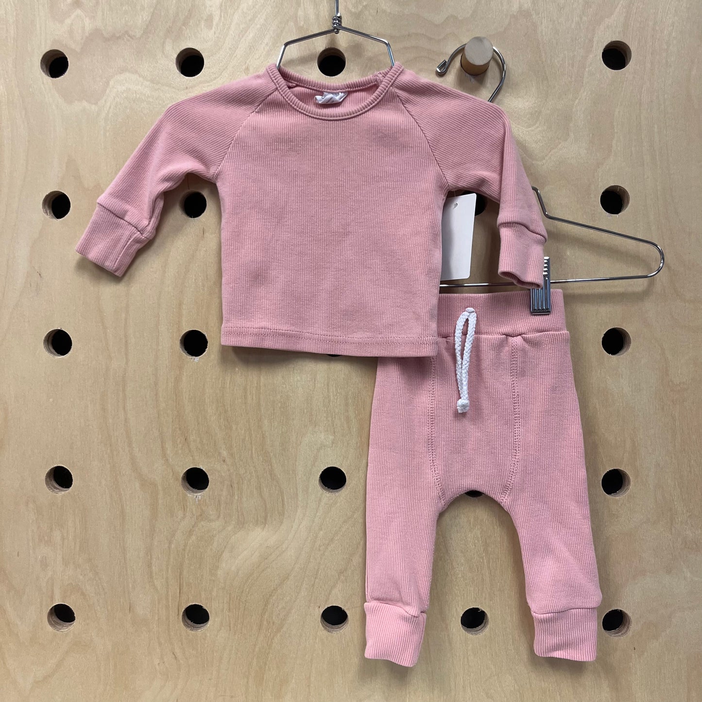 Pink Ribbed Lounge Set