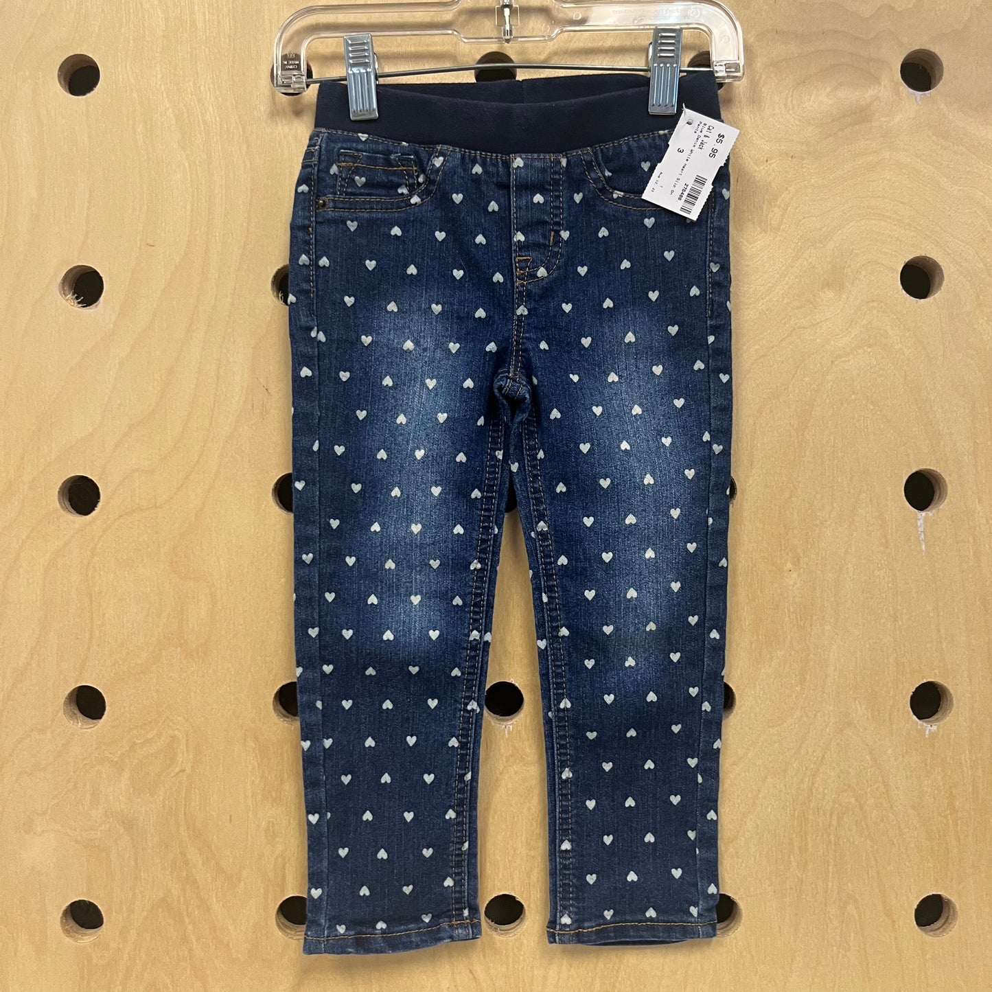 Blue Denim White Heart Slip On Pants