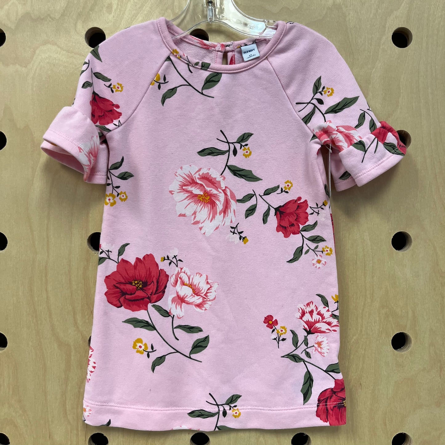 Pink Floral Ruffle Sleeve Dress