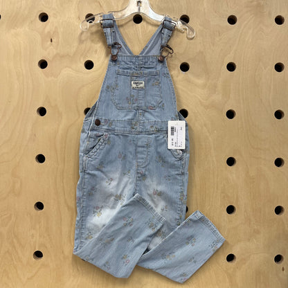 Railroad Stripe Floral Overalls