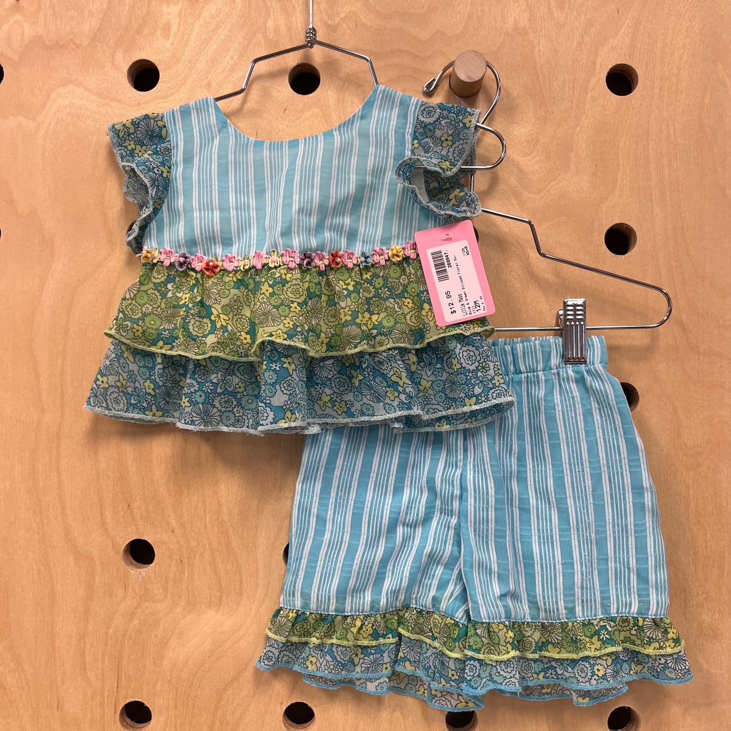 Blue & Green Striped Floral Outfit