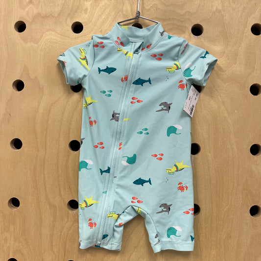 Blue Sea Things Rash Guard Swimsuit