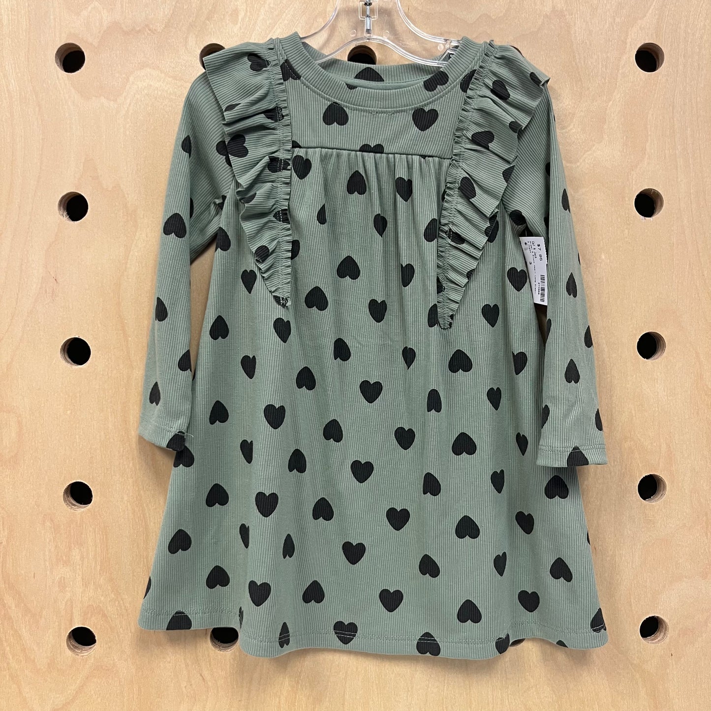 Green & Black Heart Long Sleeve Dress