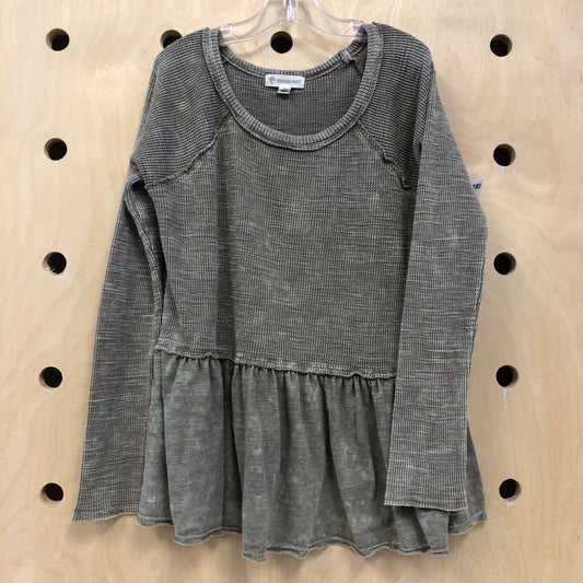 Army Green Waffle Knit Long Sleeve