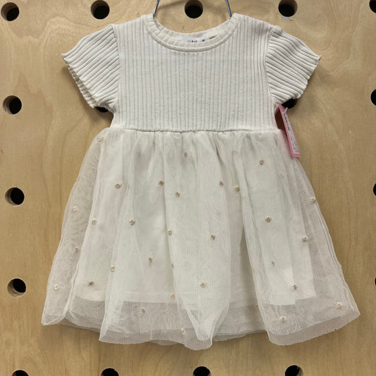 Cream Ribbed Tulle Dress