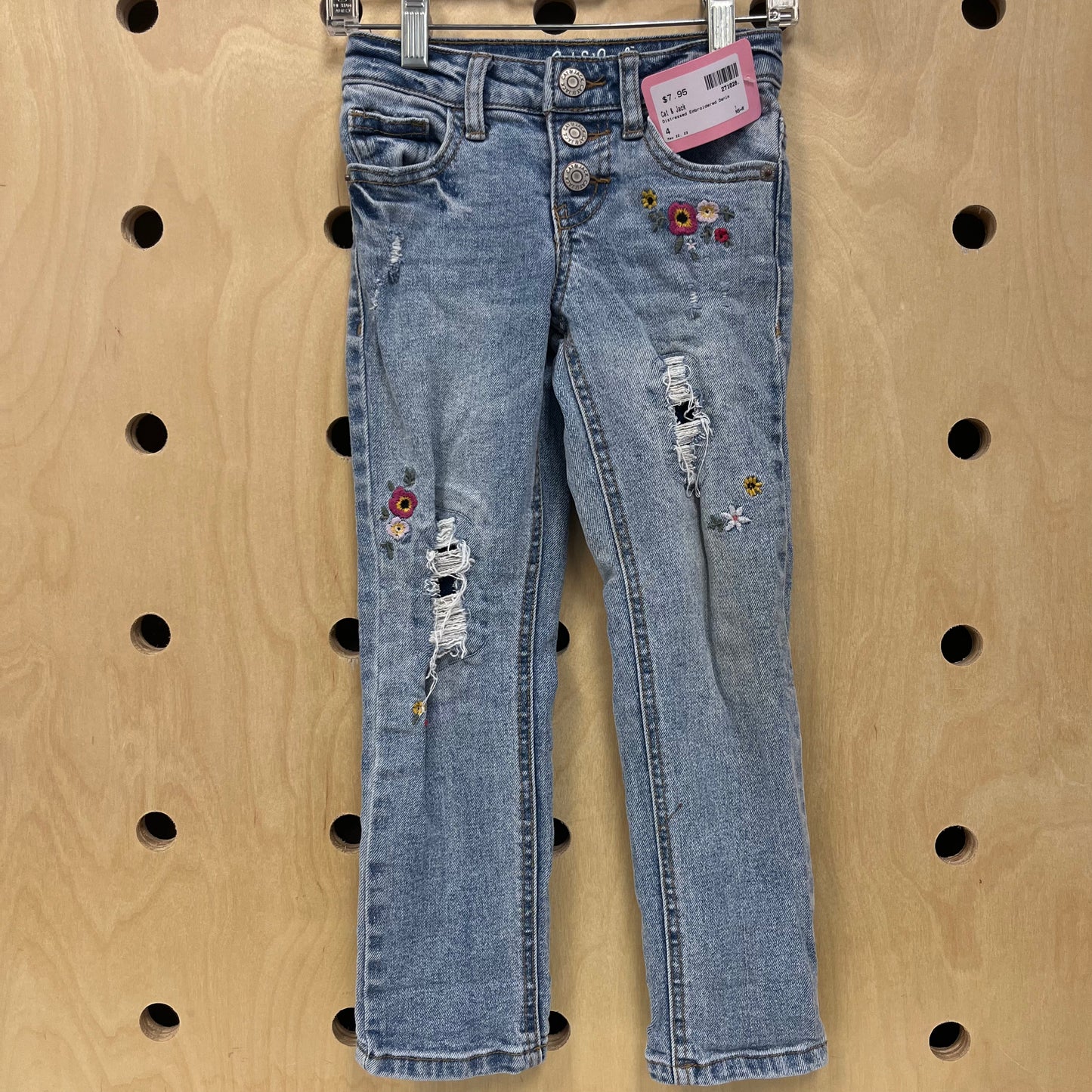 Distressed Embroidered Denim
