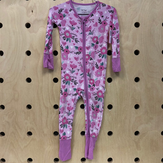 Pink Floral Hearts Bamboo Zippy