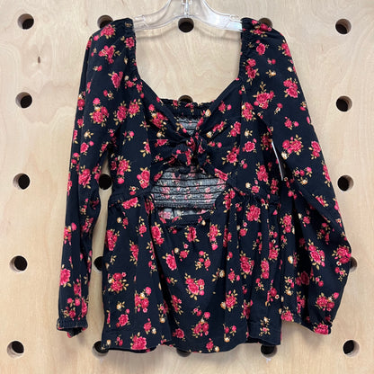 Black Roses Smocked Top