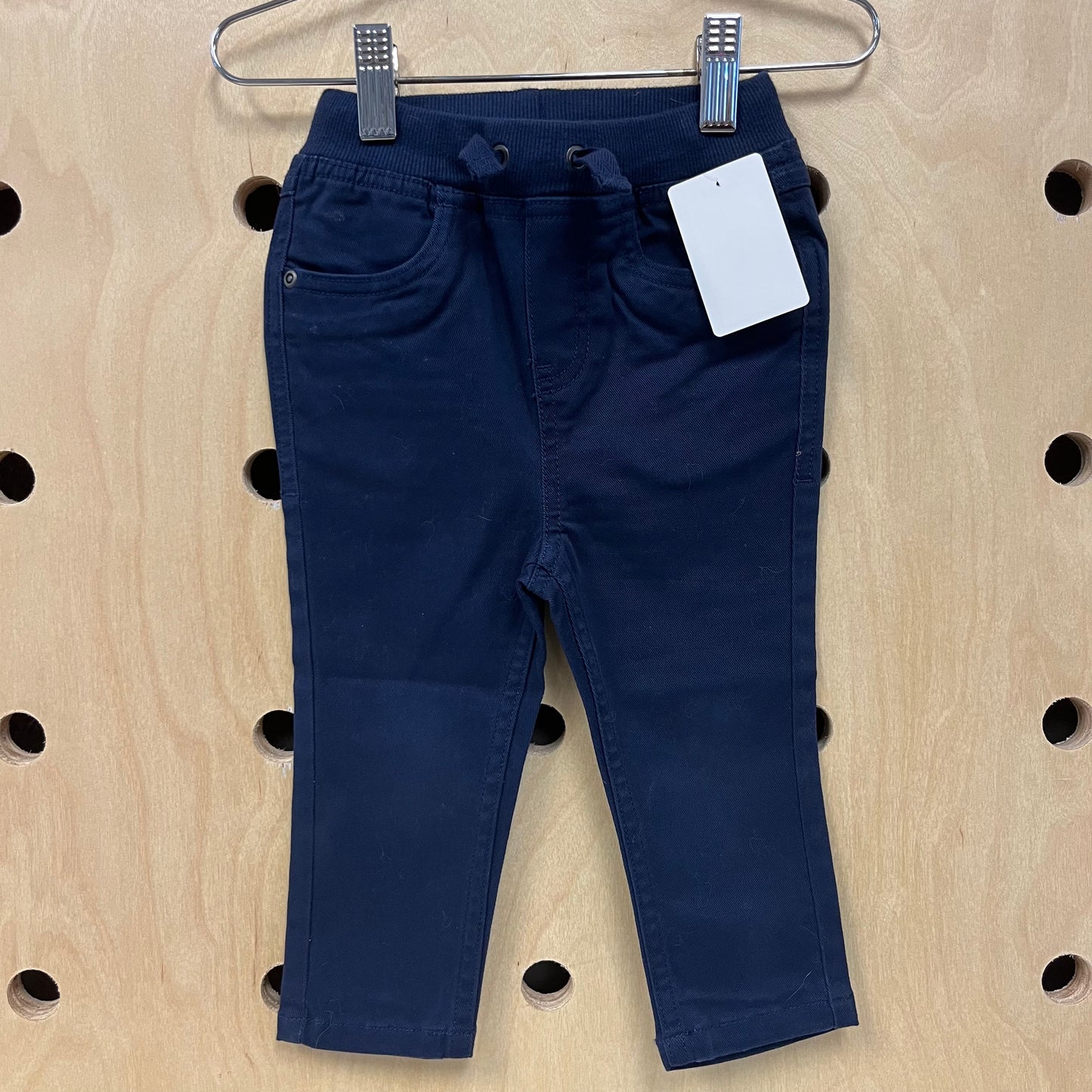 Navy Elastic Waist Slim Pants