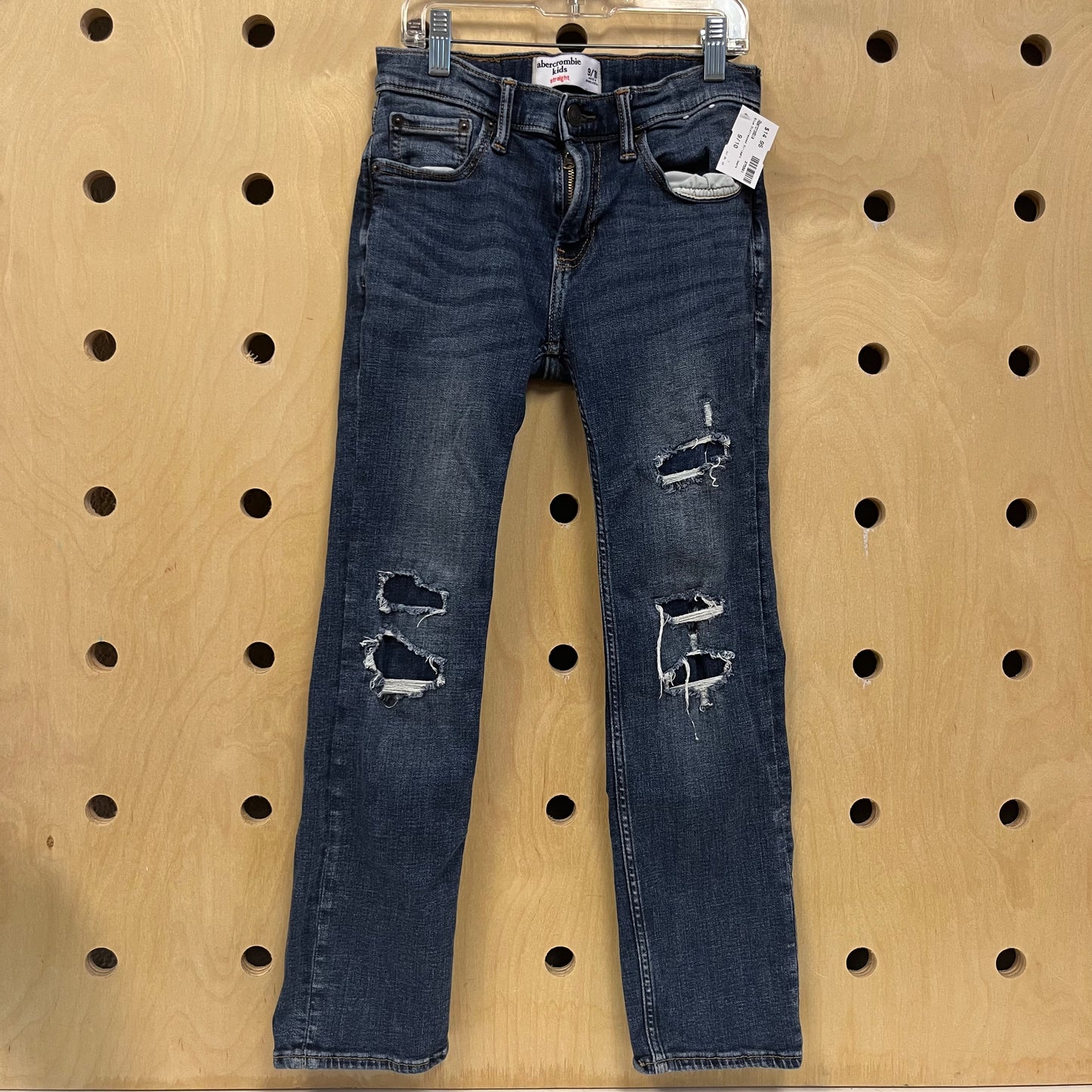Blue Distressed Straight Jeans