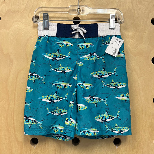 Teal Shark Swim Trunks