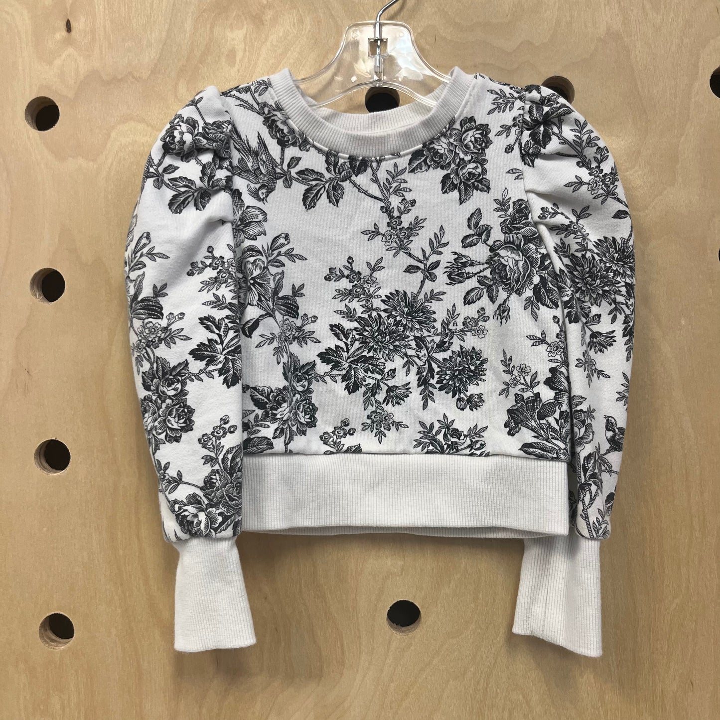 White & Black Floral Puff Sleeve Sweatshirt
